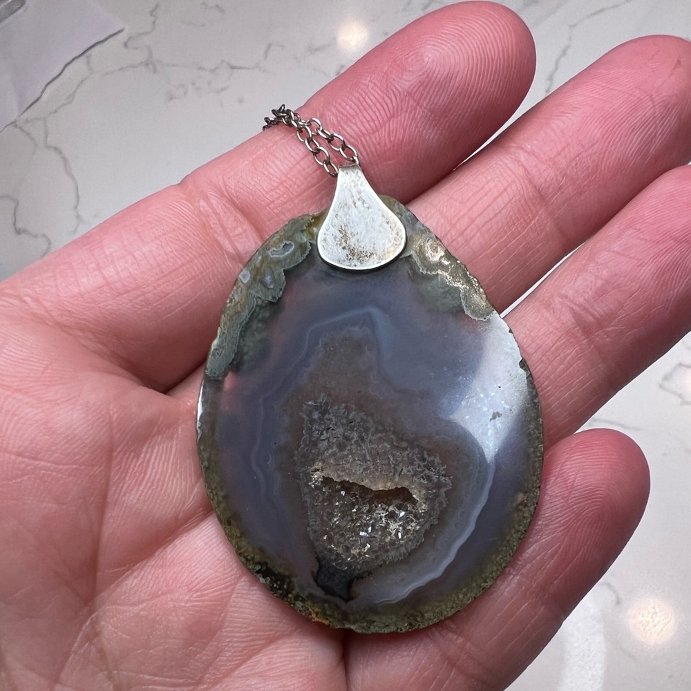 Agate with druzy pocket necklace